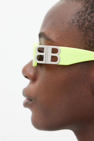 Balenciaga Neon Green & Silver BB0096S Rectangular Sunglasses