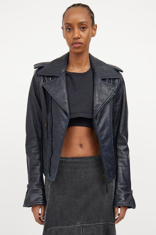 Navy Leather Moto Jacket