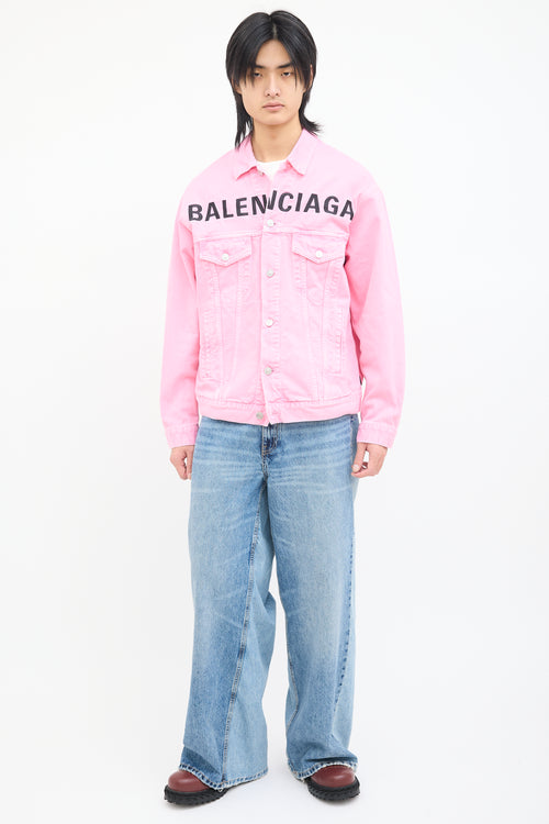 Balenciaga Pink Pink Logo Denim Jacket