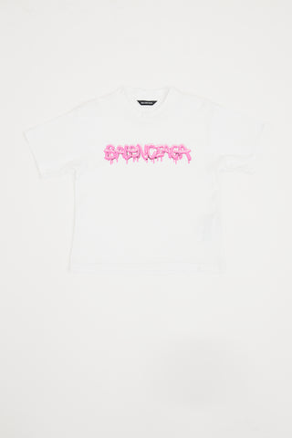 Balenciaga White & Pink Drip Logo T-shirt