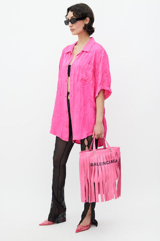 Balenciaga Pink Fringe Laundry Cabas Tote Bag
