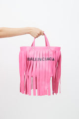 Balenciaga Pink Fringe Laundry Cabas Tote Bag VSP Consignment
