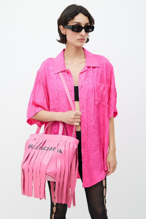 Balenciaga Pink Fringe Laundry Cabas Tote Bag