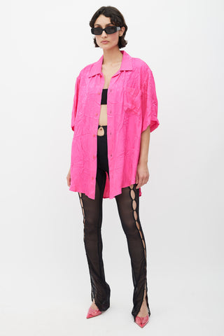 Balenciaga Pink Jacquard Crinkled Logo Shirt