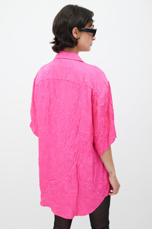 Balenciaga Pink Jacquard Crinkled Logo Shirt