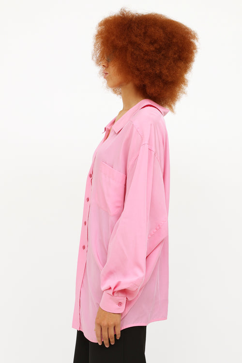 Balenciaga Pink Ruffle Button Down Shirt