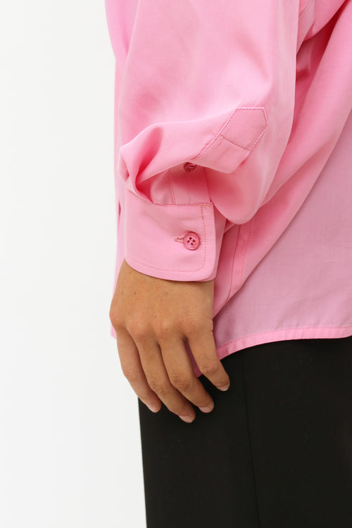 Balenciaga Pink Ruffle Button Down Shirt