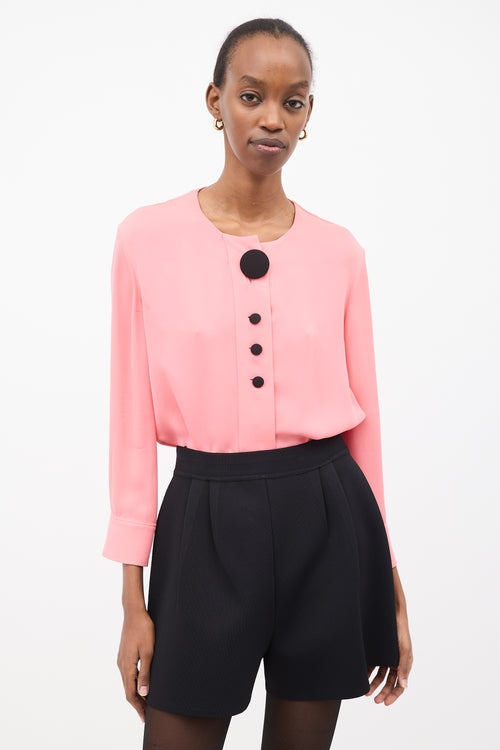 Balenciaga Pink Silk Button Front Blouse