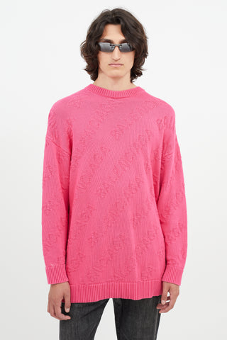 Balenciaga Pink Tonal Knit Logo Oversized Sweater