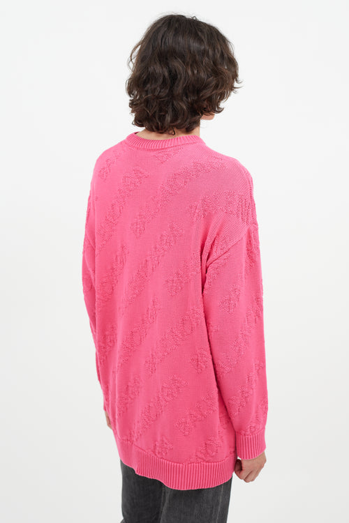 Balenciaga Pink Tonal Knit Logo Oversized Sweater