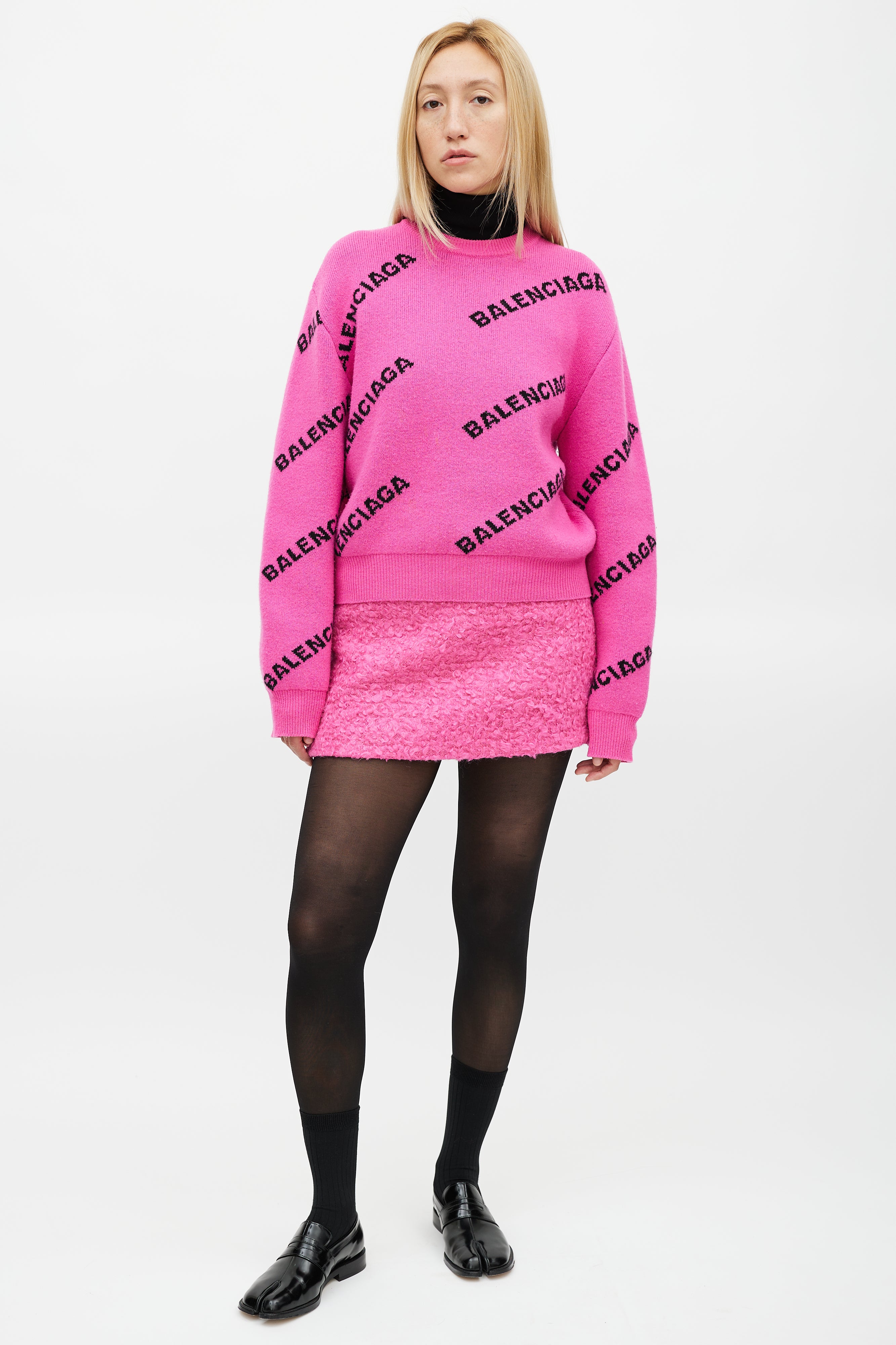 balenciaga hot pink sweater dress Balenciaga Ribbed-knit Midi Dress in Pink