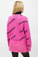 Balenciaga Pink & Black Knit Wool Allover Logo Sweater
