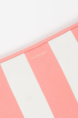 Balenciaga Pink & White Leather Bazar Zip Pouch