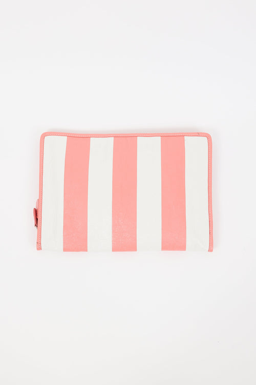 Balenciaga Pink & White Leather Bazar Zip Pouch