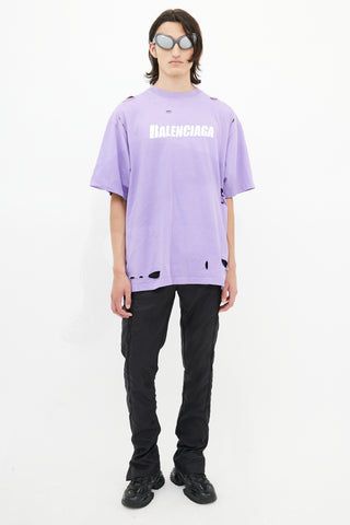 Balenciaga Purple Distressed Logo T-Shirt