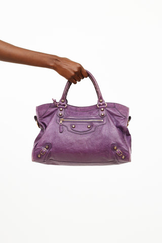 Balenciaga Purple Agneau City Bag