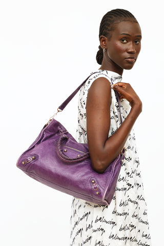 Balenciaga Purple Agneau City Bag