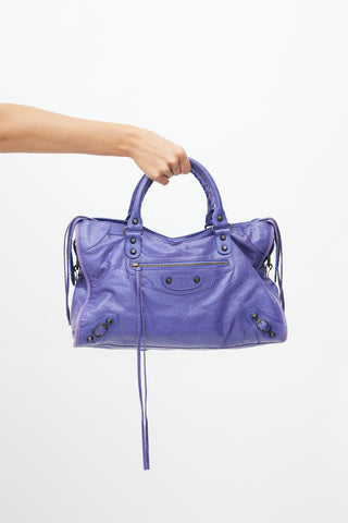Balenciaga Purple Leather Classic City Bag