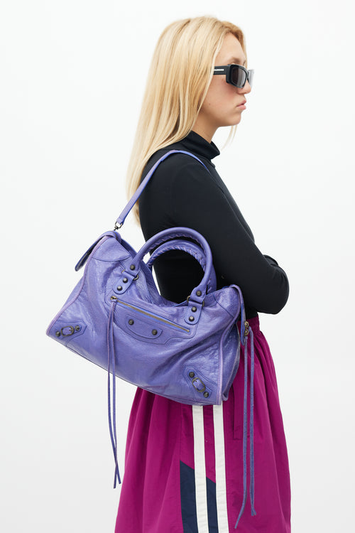 Balenciaga Purple Leather Classic City Bag
