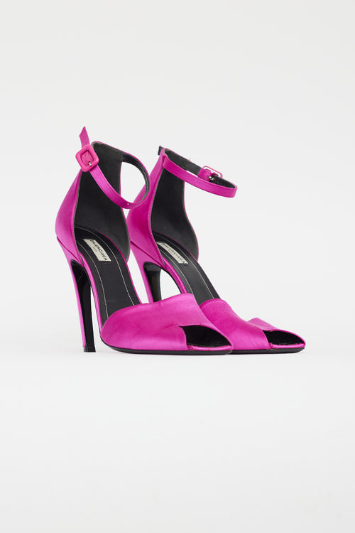 Balenciaga Purple Satin Square Toe Heel Sandal