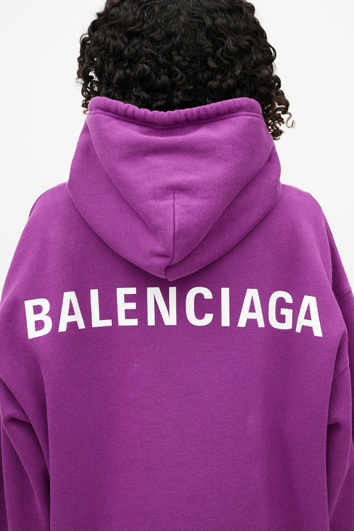 Balenciaga Purple Pullover Drawstring Hoodie
