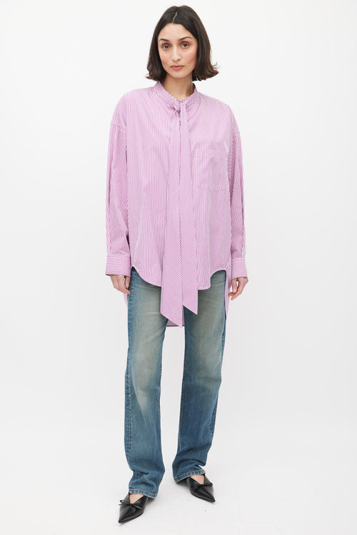 Balenciaga Purple & White Striped Logo Back Shirt