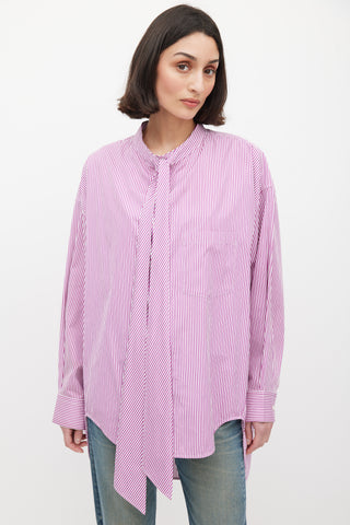 Balenciaga Purple & White Striped Logo Back Shirt