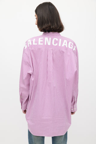 Balenciaga Purple & White Striped Logo Back Shirt