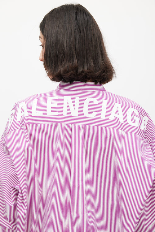 Balenciaga Purple & White Striped Logo Back Shirt