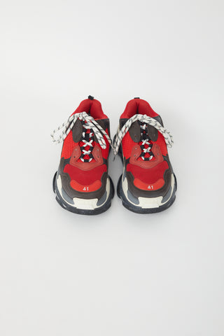 Balenciaga Red & Grey Triple S Sneaker