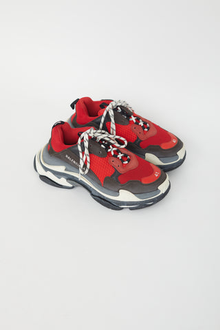 Balenciaga Red & Grey Triple S Sneaker