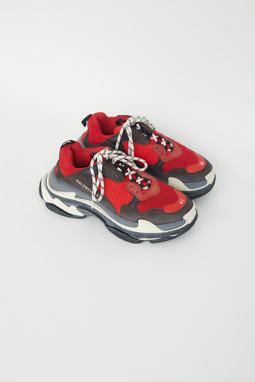 Balenciaga Red & Grey Triple S Sneaker