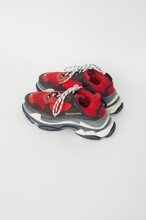 Balenciaga Red & Grey Triple S Sneaker