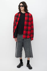 Balenciaga Red & Black Asymmetrical Padded Plaid Jacket