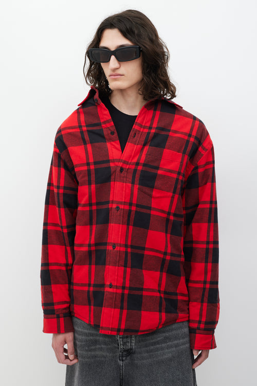 Balenciaga Red & Black Asymmetrical Padded Plaid Jacket