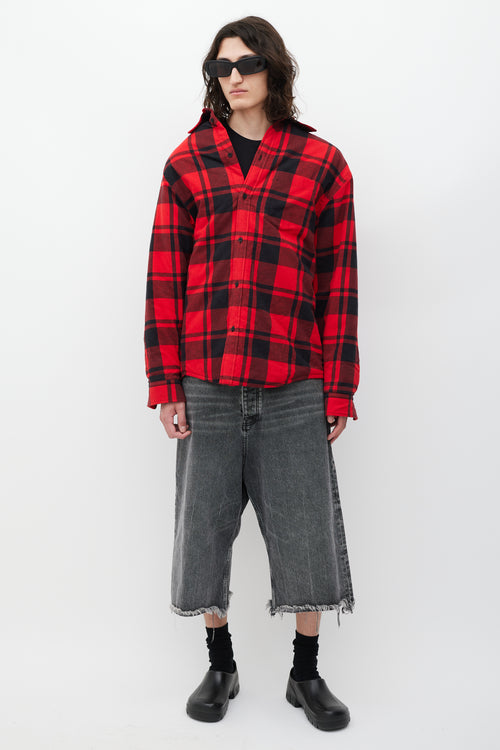 Balenciaga Red & Black Asymmetrical Padded Plaid Jacket