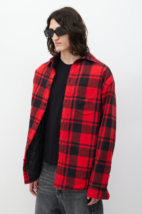 Balenciaga Red & Black Asymmetrical Padded Plaid Jacket