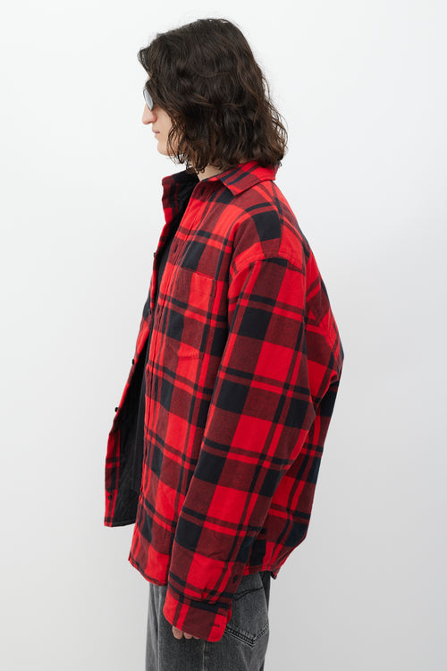 Balenciaga Red & Black Asymmetrical Padded Plaid Jacket