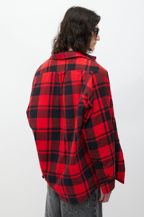 Balenciaga Red & Black Asymmetrical Padded Plaid Jacket
