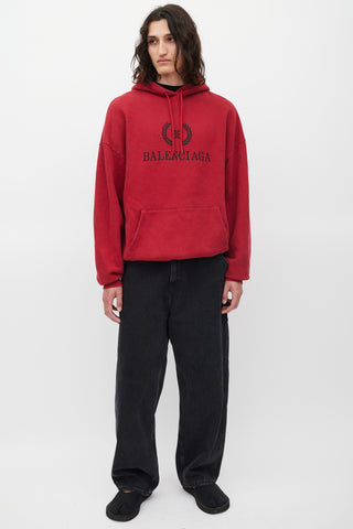 Balenciaga Red & Black Oversized Logo Hoodie