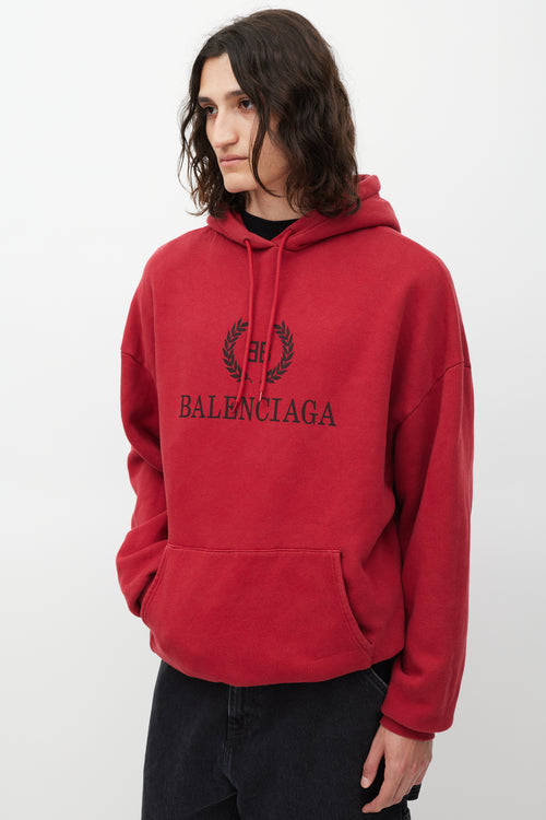 Balenciaga Red & Black Oversized Logo Hoodie