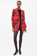 Balenciaga Red & Black Wool Floral Hourglass Blazer