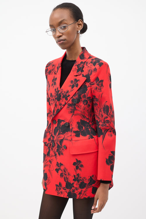 Balenciaga Red & Black Wool Floral Hourglass Blazer