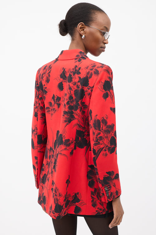 Balenciaga Red & Black Wool Floral Hourglass Blazer