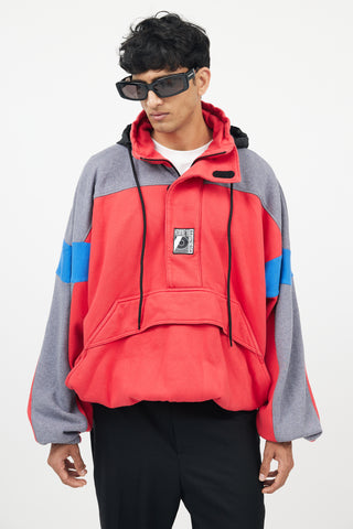 Balenciaga Red & Grey Half Zip Logo Hoodie
