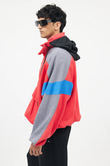 Balenciaga Red & Grey Half Zip Logo Hoodie