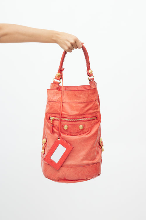 Balenciaga Red Leather Balhand Giant Studs Bag