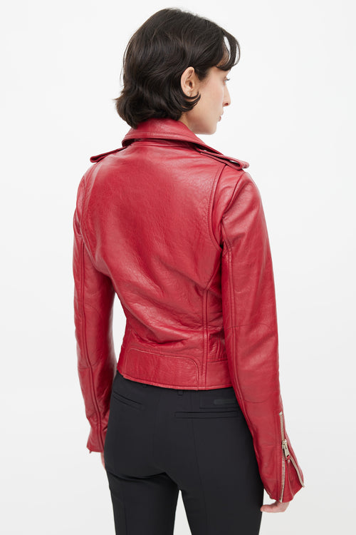 Balenciaga Red Leather Biker Jacket