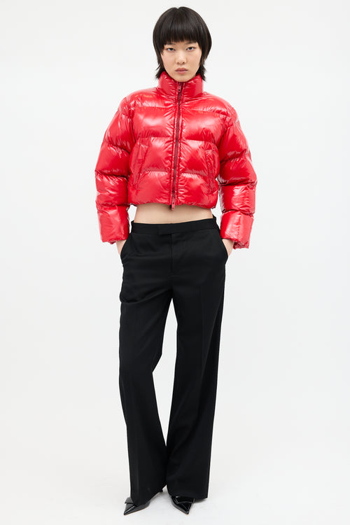 Balenciaga Red Nylon Cropped Puffer Jacket