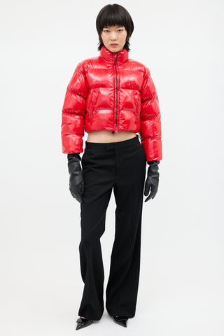 Balenciaga Red Nylon Cropped Puffer Jacket